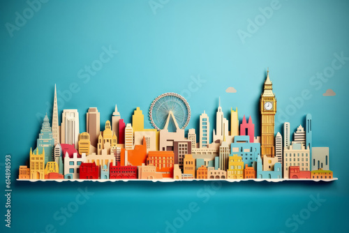 London city colourful illustration. Paper cutout style. Generative ai
