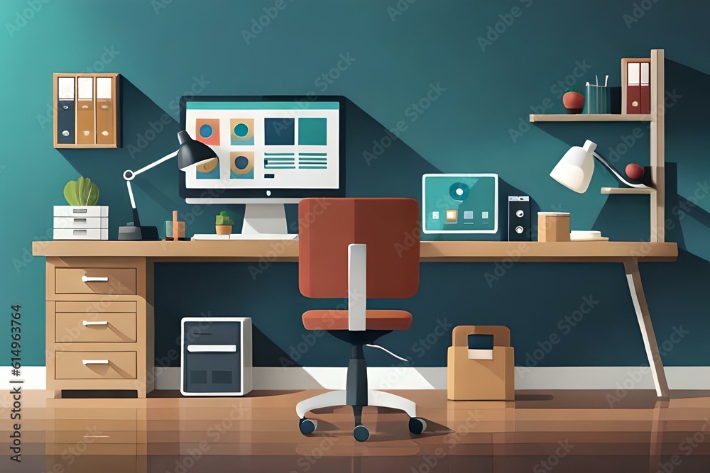 Flat illustration of a designer s workspace Genrative Ai ilustração do