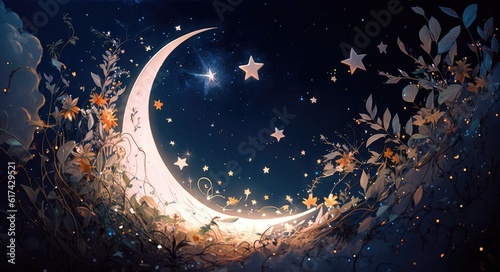 half moon and star romantic wallpaper for nature lover generative ai