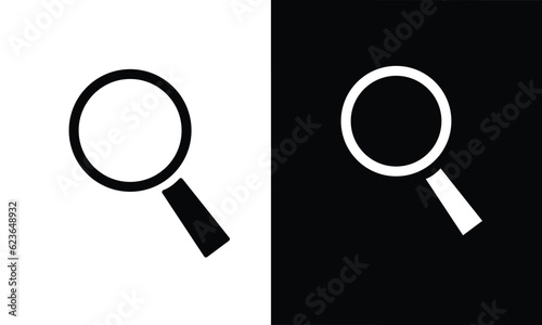 Magnifying glass icon vector. Magnifying glass silhouette. School supplies icon vector. Back to school concept. Learning and education icon. Flat vector in black and white.