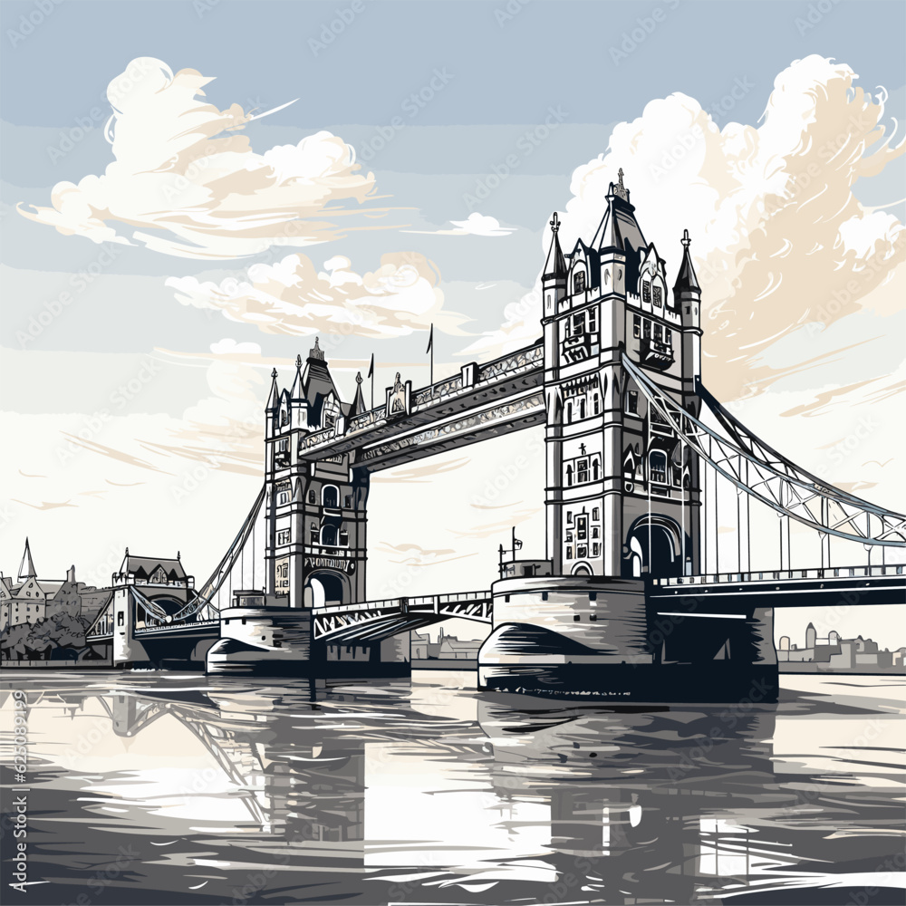 Tower Bridge Hand Drawn Comic Illustration Tower Bridge Vector Doodle