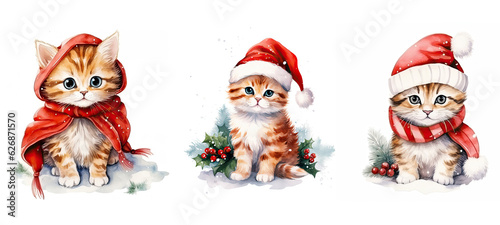 funny cute kitty in christmas cloth watercolor ai generated