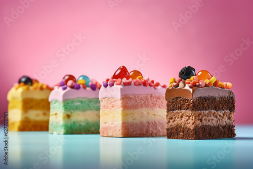 Cake delicious tasty eat food sweet digital effect fantasy futurism technology template generative ai pink background