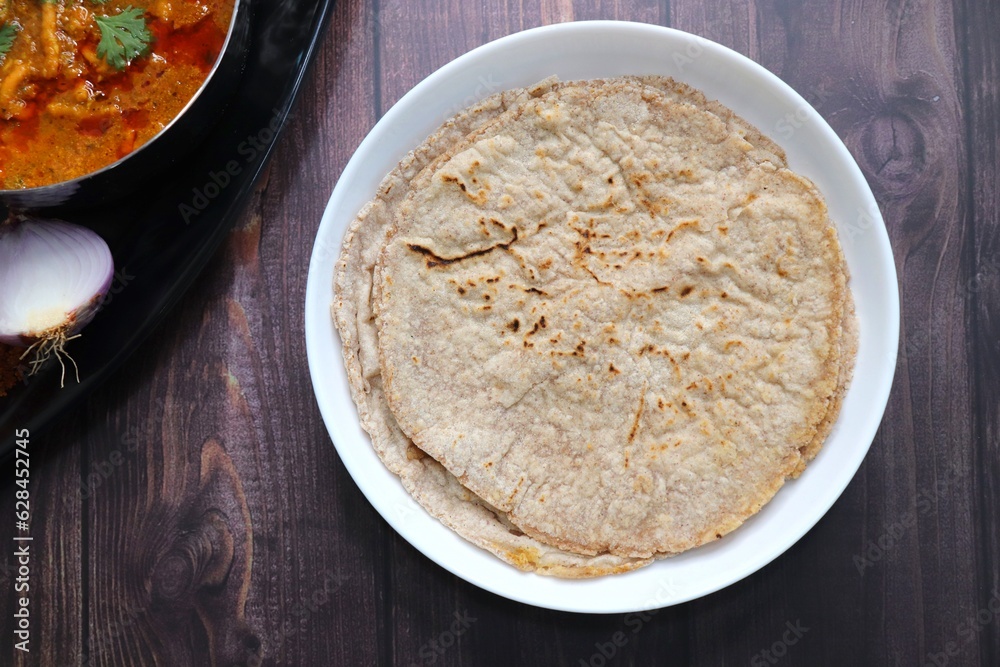 Jowar Flour Flatbread Known As Bhakar Or Jawari Bhakri Served With