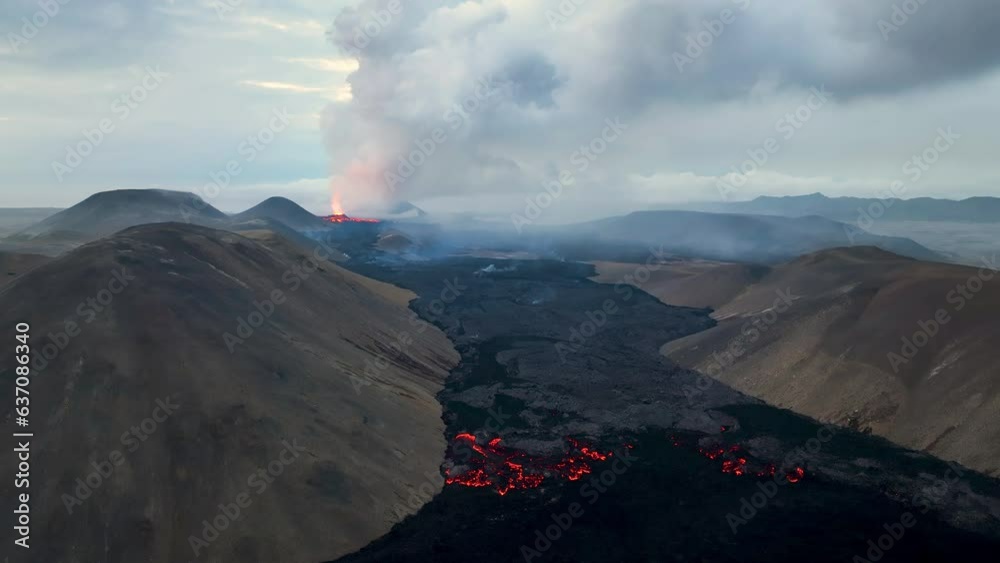 Drone Footage Of Litli Hrutur Volcano Eruption Iceland Fagradalsfjall