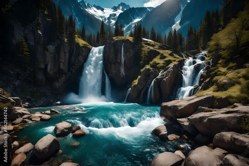 The Pristine Beauty Of Mountain Waterfalls Highlighting The Rugged