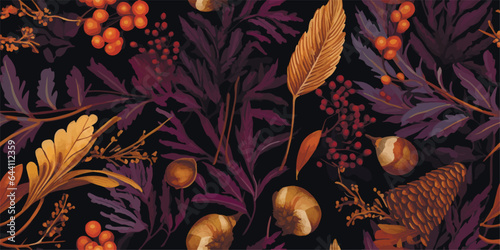 Colorful floral pattern on a dark, rustic thistles. Autumn floral background. Floral pattern, perfect for decoration and fabrics