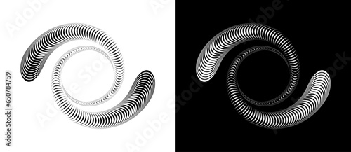 Abstract background with wavy lines in spiral. Art design spiral as logo or icon. A black figure on a white background and an equally white figure on the black side.