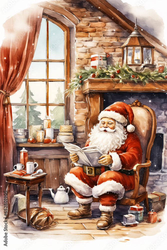 Watercolor Cozy Santa Claus Digital Papers Santa Claus Backgrounds