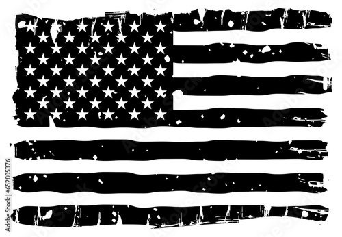 American flag scratched with grunge textures vector illustration in black and white style