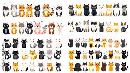 Set of different cat breeds. Funny cartoon character on white background