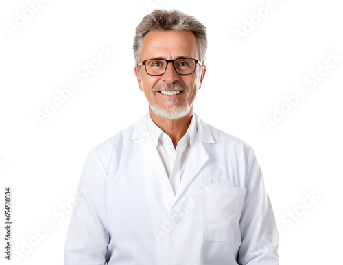 Friendly Adult Dentist Doctor Man with Glasses in Doctor Uniform - Medium Shot on Transparent Background PNG File for Healthcare Designs