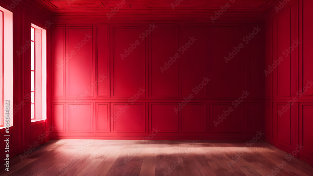 Luxury Red Empty Room Background In Chinese Style With Play Of Light