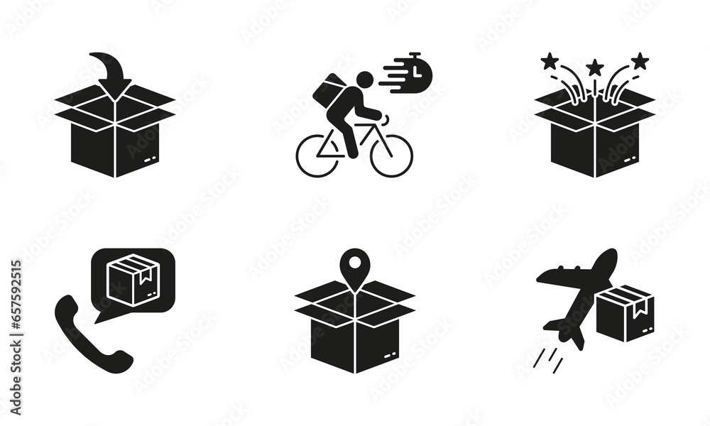 Bike Delivery Service Silhouette Icon Set Global Shipping Glyph