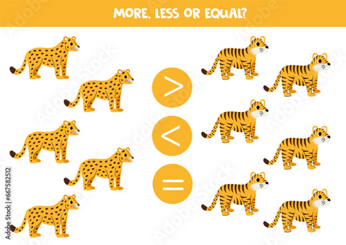 Grater, less or equal with cartoon tigers and leopards.