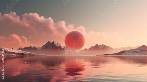beautiful red planet with red moon in the sky