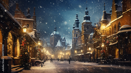 Old town of Krakow on a cold winter