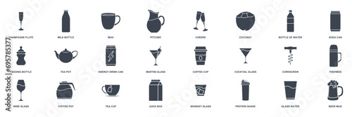 drink icon set, Included icons as Beer Mug, Folder, Tea Pot, Milk Bottle and more symbols collection, logo isolated vector illustration