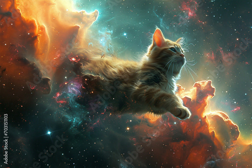 illustration of a cat floating in space