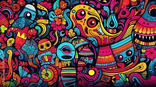colorful hand drawn doodles background, Generative AI