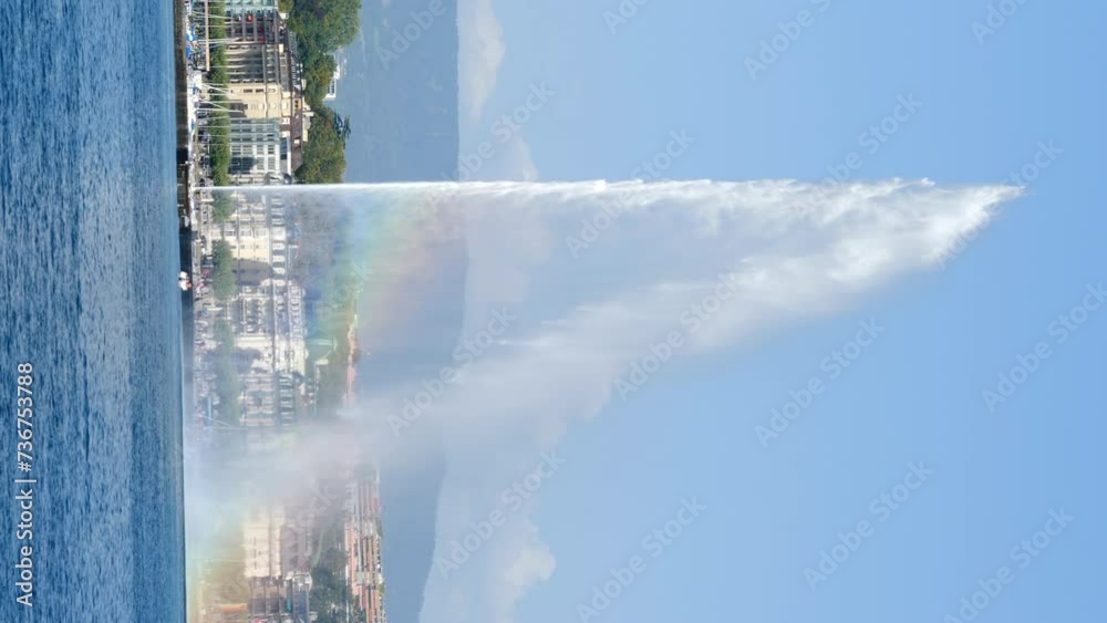 Vertical Rainbow Spray Mist From Geneva Jet D Eau Water Fountain On The