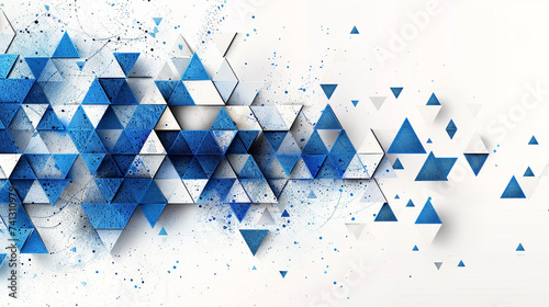 Abstract geometric background with blue and white triangles. White base. 