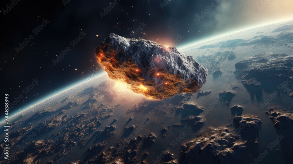 Asteroid Collision With Planet Earth Realistic Illustration View From