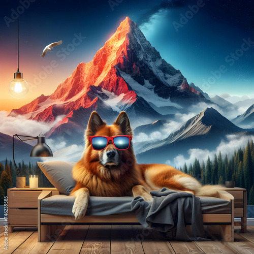 fox glacier in the mountains. cartoon, animal, illustration, dog, vector, funny, pet, nature, landscape, fun, animals, tree,Ai generated 