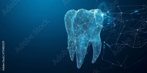 abstract polygonal teeth picture. wireframe in low poly on a blue background
