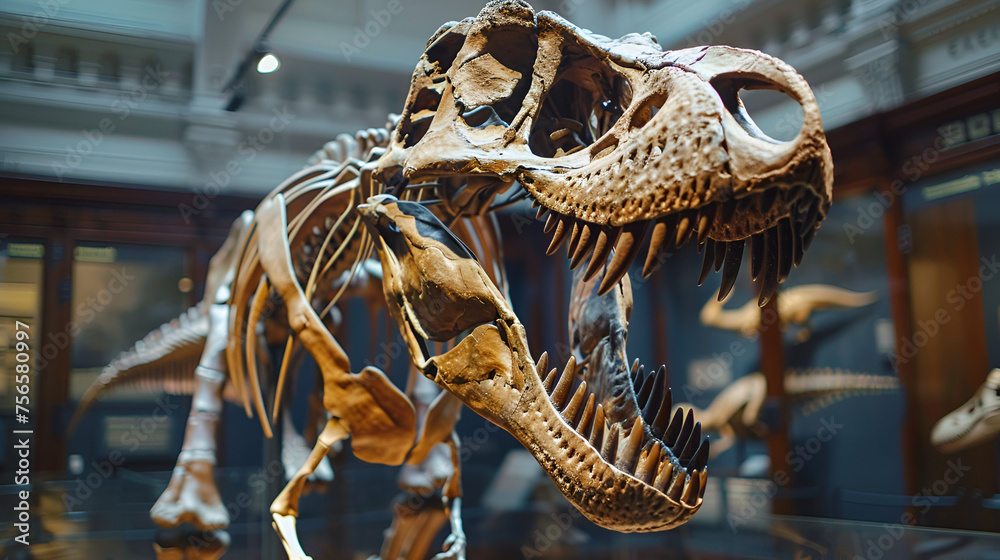 Dinosaur T Rex Skeleton In The Museum Of Paleontology Dinosaur