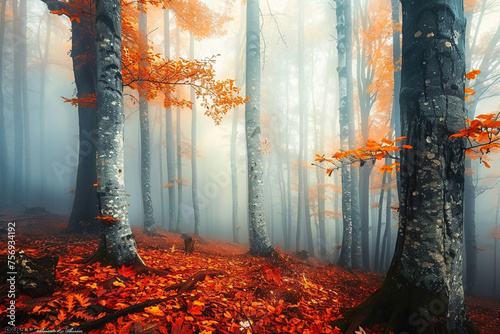 foggy autumn in the forest