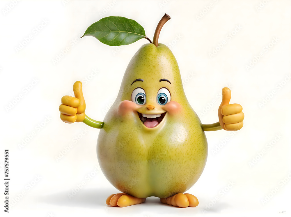 Happy Smiling Pear Character Gives Thumbs Up Funny Cute Cartoon Pear