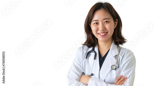 Female doctor smiling . Isolated on transparent background.