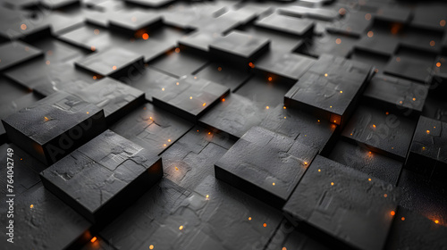 This image captures a series of textured blocks artistically illuminated with an orange glow, providing a visually compelling scene