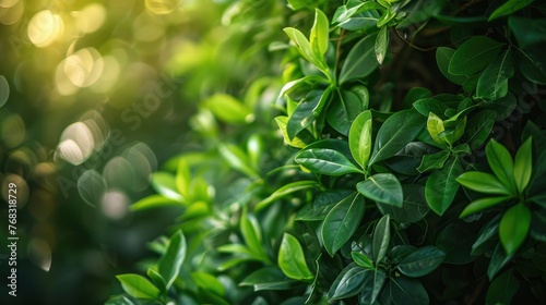 Nature of green leaf in garden at summer. Natural green leaves plants using as spring background cover page greenery environment ecology wallpaper  - generative ai
