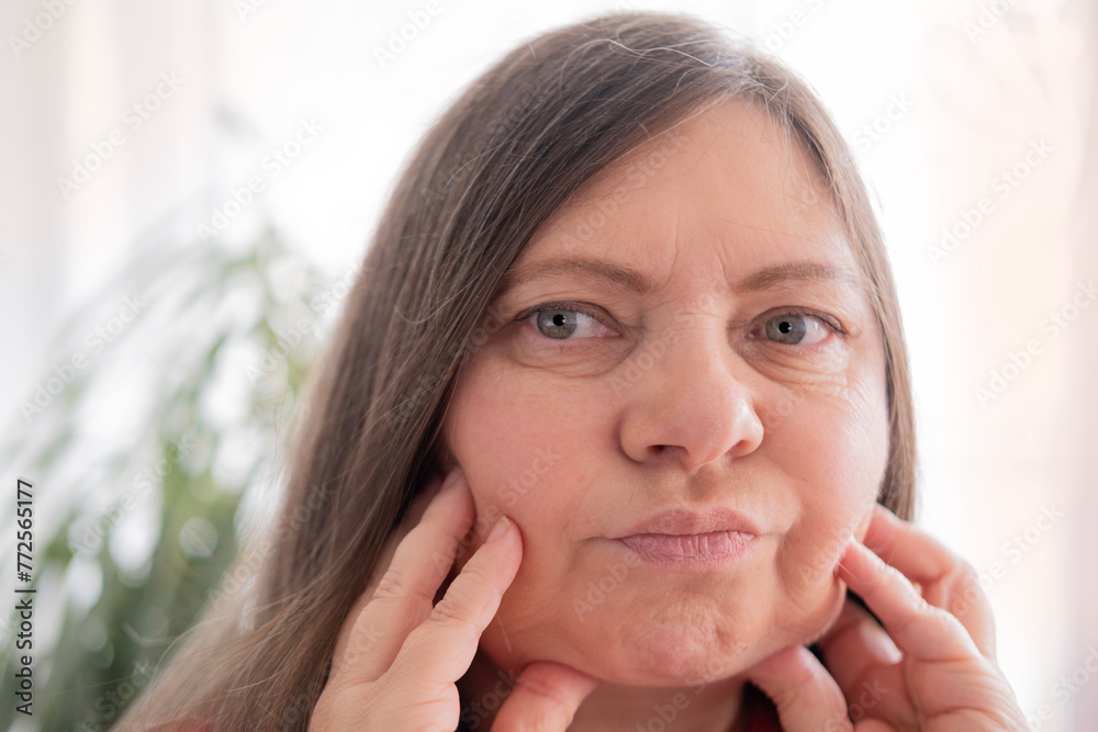 Double Chin Face Mature Woman Years Old Human Fat Neck Side View