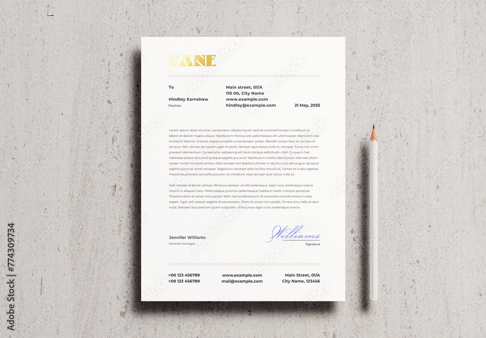 Gold Foil Letterhead Letter Pencil Identity Branding Logo Logotype