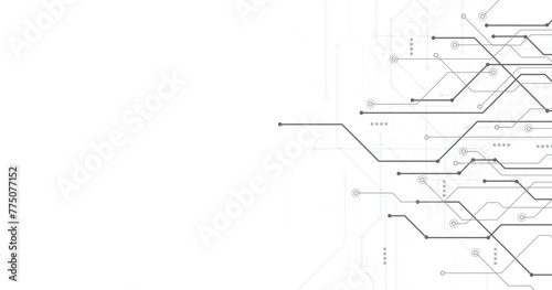 Gray circuit diagram on white background. High-tech circuit board connection system. Vector abstract technology on a white background.