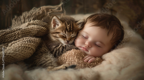 赤ん坊と子猫