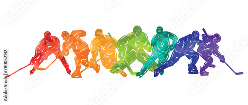 Men colorful silhouettes of hockey players. Hockey vector illustration.	
