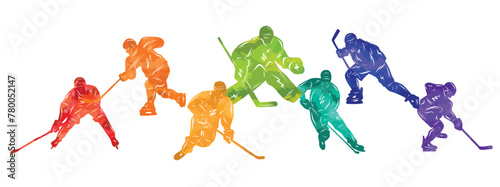Men colorful silhouettes of hockey players. Hockey vector illustration.	
