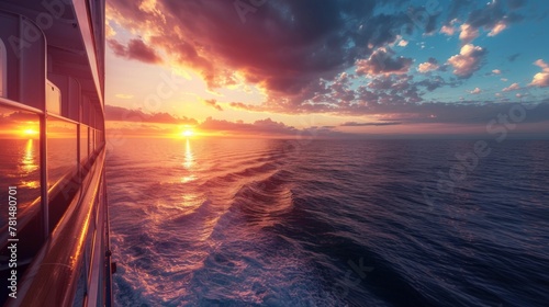 Sunset view on ocean from boat