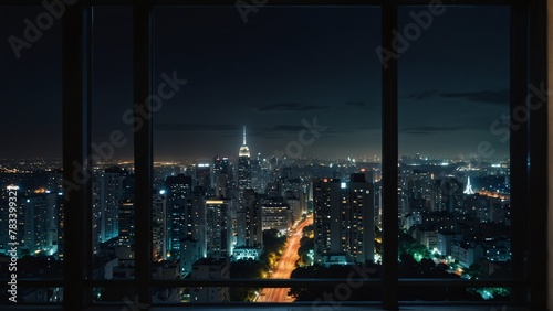 city night landscape nature view from a window background from Generative AI