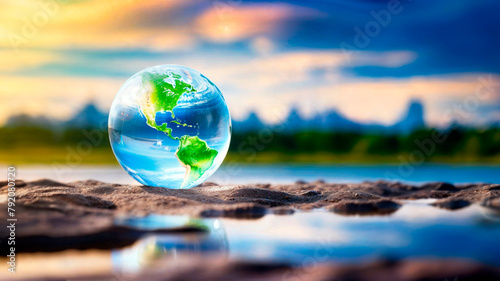 Crystal earth. Green planet Save of earth. environment concept for background web or world guardian organization.	

