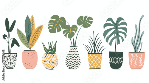 Trendy home decor with plants tropical leaves in style