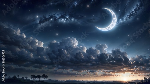 Night sky with moon and clouds. Elements of this image furnished