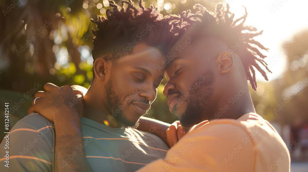 Festival Cuddling Queer Eyes At Hugging Gay Candid Love Closed Black Ai Couple Embracing Their