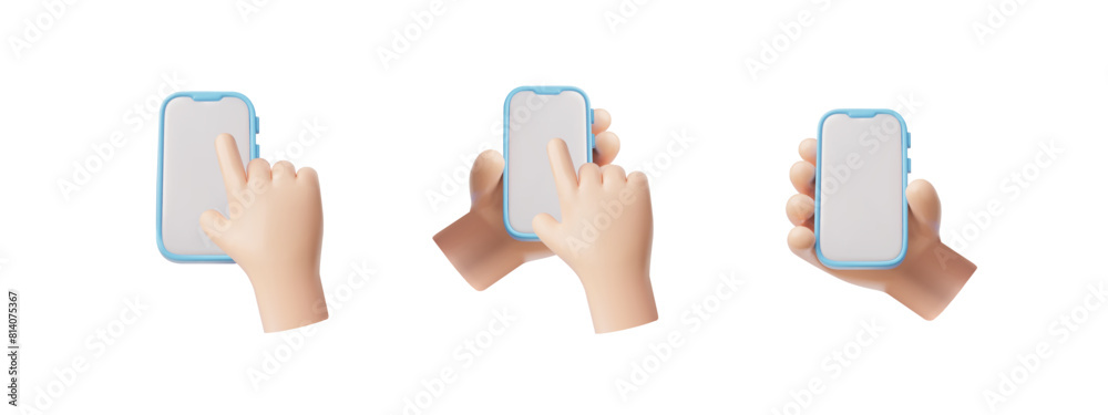 Holding Phone In Hands 3D Vector Set Touching Mobile Smartphone Empty