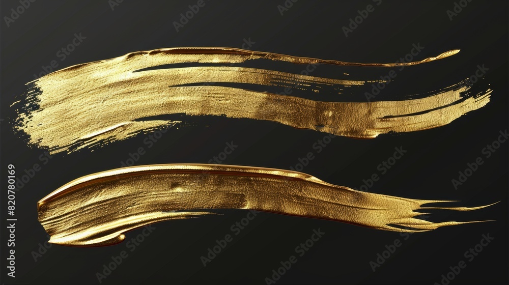 Illustration Of Golden Paint Brush Strokes Isolated On Transparent