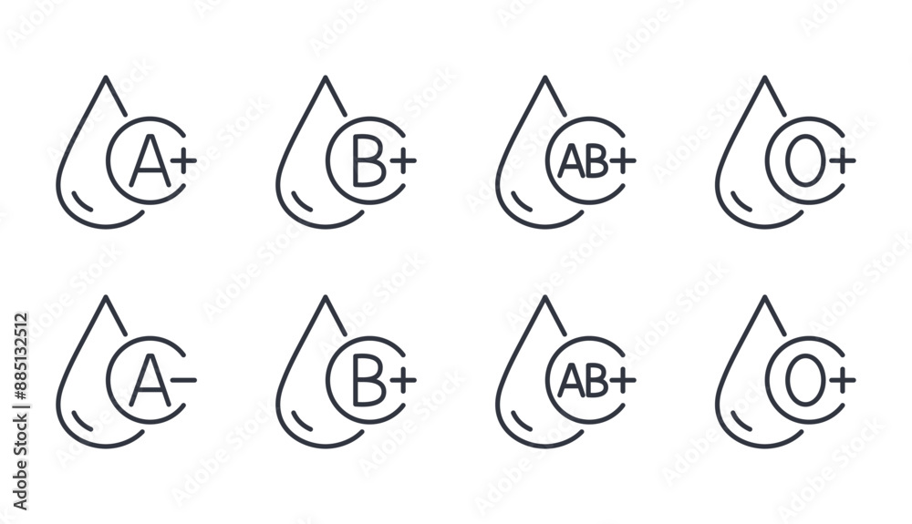 Blood Type Vector Icons Editable Stroke Thin Line Set Black Blood